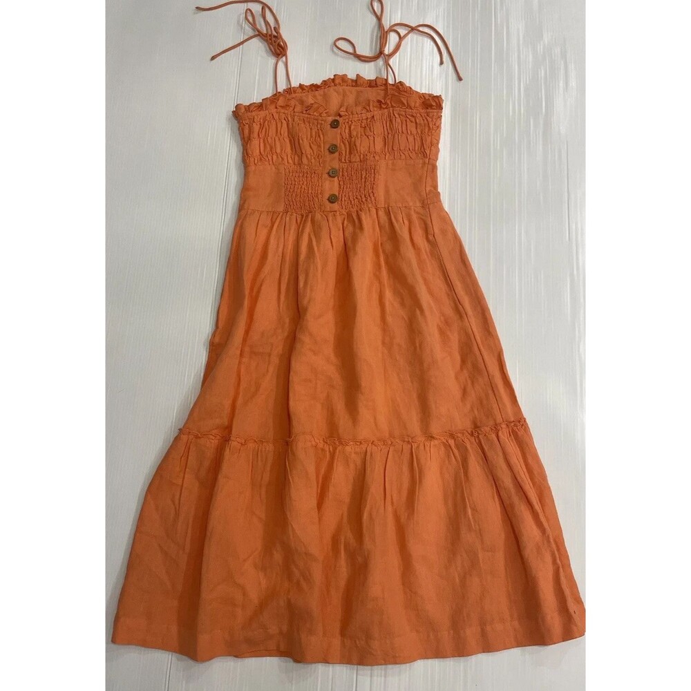 Free People Midi Dress Women Late Checkout Preppy Orange Vacay Boho Small New - Picture 7 of 12